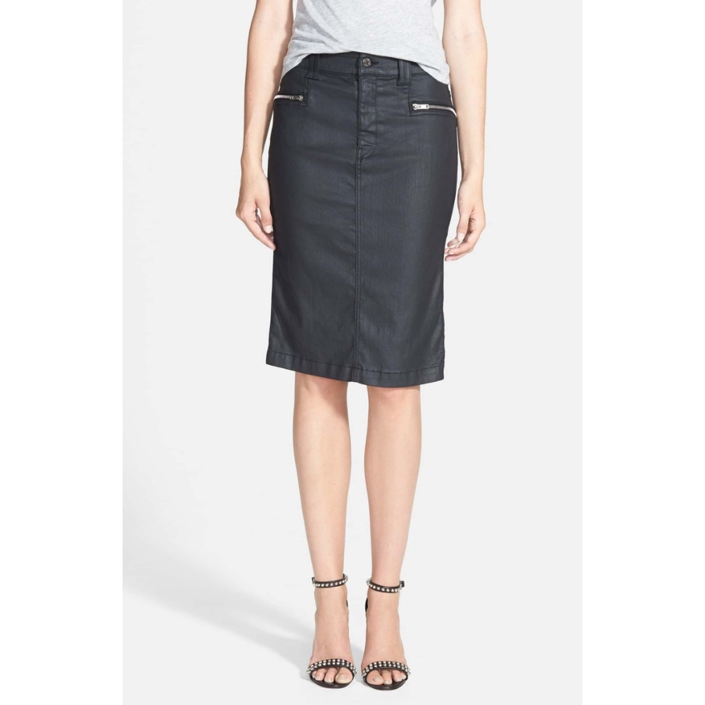 SOLD 7FAM Coated Denim Pencil Skirt